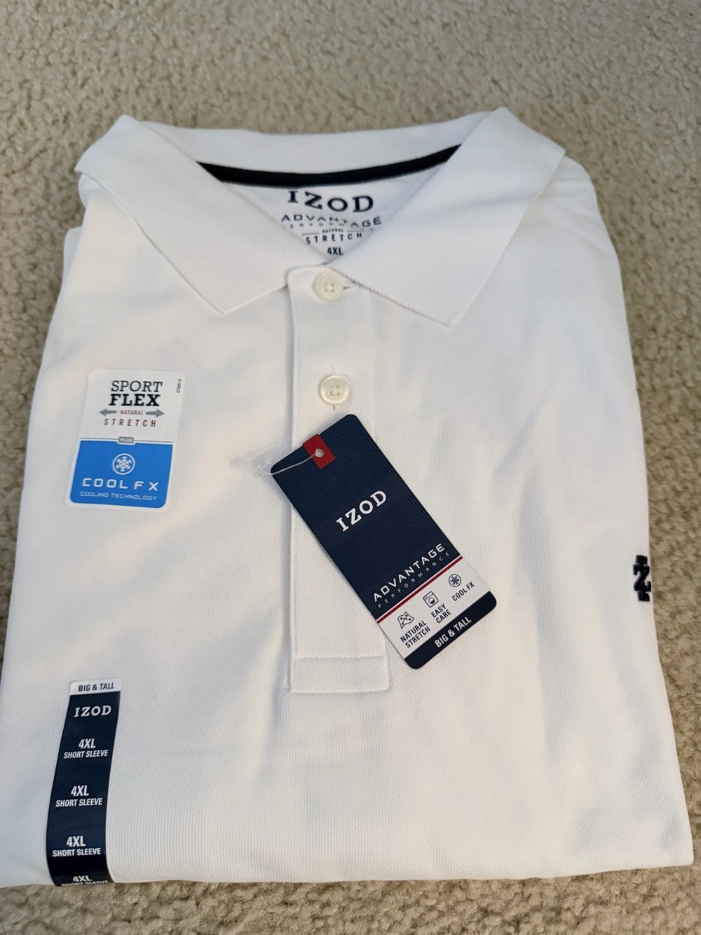 IZOD Men's White Advantage Sport Flex Polo 4XL